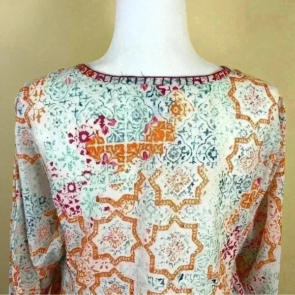 Sigrid Olsen Boho 100% Cotton Geometric Embroidered Peasant Tunic Top Size M - Picture 9 of 15